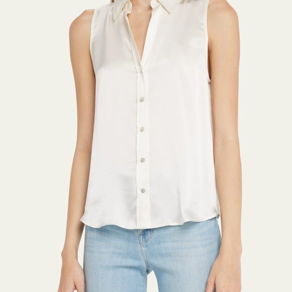 NWT L'Agence Emmy Sleeveless Silk Blouse In Ivory Size XL - Picture 4 of 7